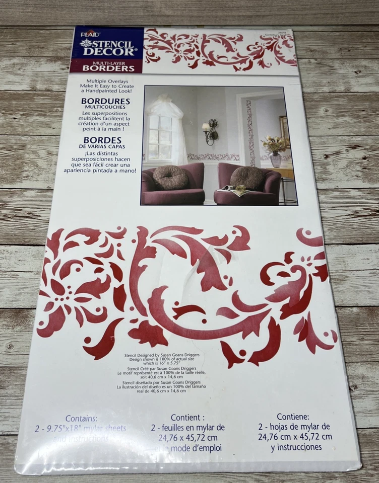 VTG Plaid Multi-Layer Border Wall Stencil Decor Canterbury Scroll #26648 (1999)