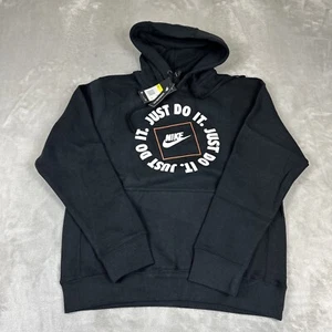 Nike Hoodie Just Do It Pullover Men's S Black Long Sleeve Hooded Sweatshirts - Picture 1 of 8