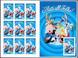 2001 PORKY PIG That's All Folks Looney Tunes: Booklet Pane 10 x 34¢ STAMPS #3534