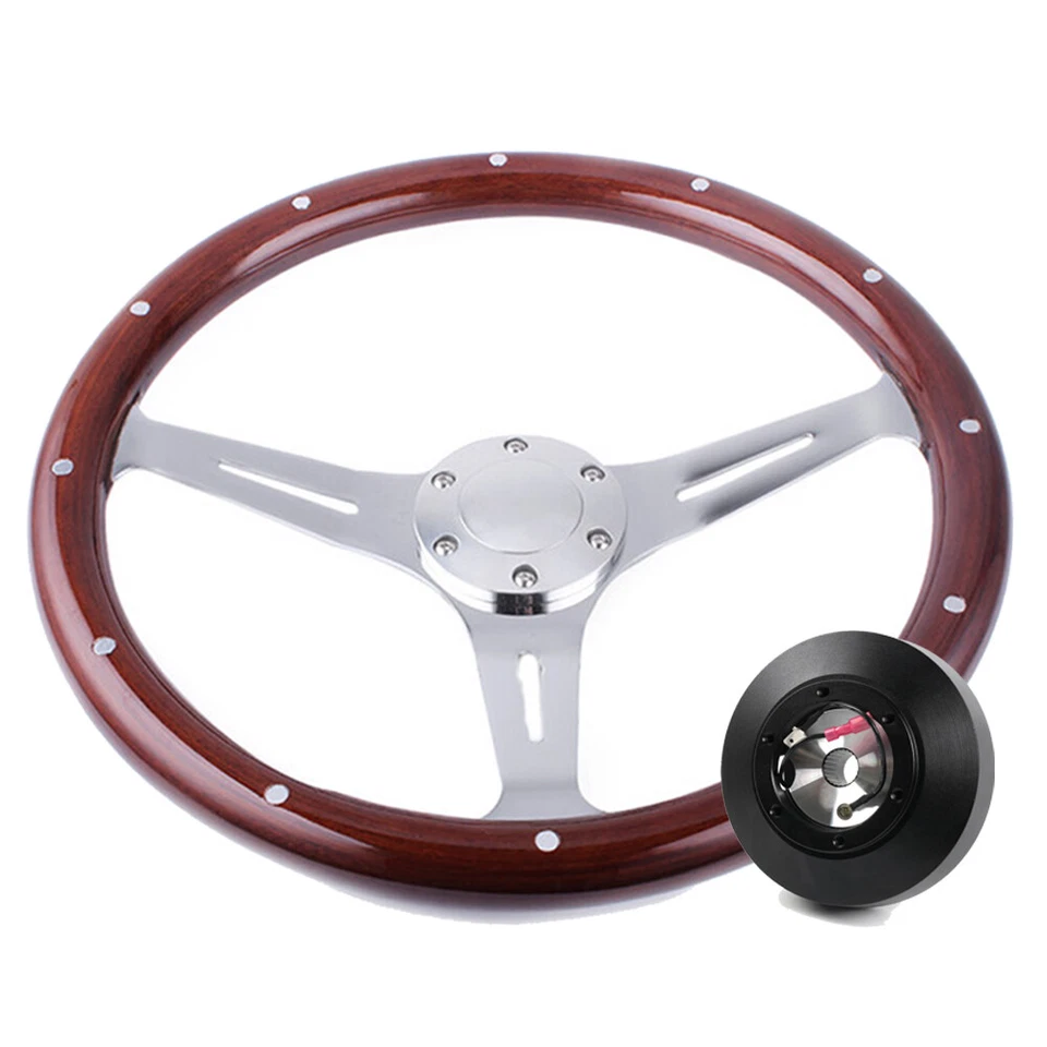 161H Short Hub Adapter+15 inch Wood Steering Wheel For 1992-1997 Ford F150/F250 Foto 1 de 4