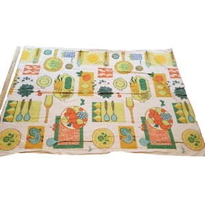 1970s Fruit Flowers Cutting Board Rooster VTG Fabric 35 x 46 Kitchen Rare MCM - Picture 1 of 6