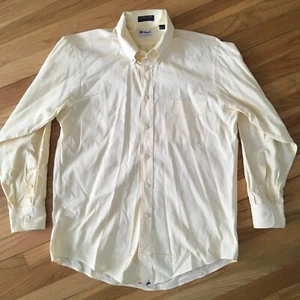 VTG 90s Hathaway Pinpoint Button Down Shirt 15.5 33 USA Yellow Trad - Picture 1 of 18