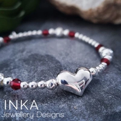 Inka 925 Sterling Silver stretchy bead Stacking Bracelet & Large Heart Bead - Image 1 of 4