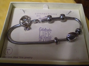 Hallmark Stainless Steel Ladies Charm Bracelet w/Charm + Spacers      15.6 grams - Picture 1 of 5