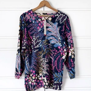 Talbots Floral Cashmere Sweater Womens XL Blue Pink Pullover Crewneck Light NWT - Picture 1 of 11