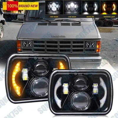 For Dodge W150/250/350 D100/150/250/350 Square Pair 5x7" 7x6" LED Headlights DRL - Image 1 of 4