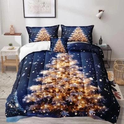  Juego de cama árbol de Navidad edredón árbol de Navidad rey azul oscuro Foto 1 de 4