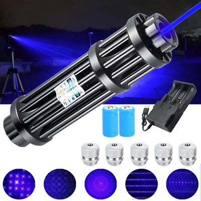 5W -High Power Adjustable Blue Burning Laser Pointer Visible Dot Torch Light - Image 1 of 4