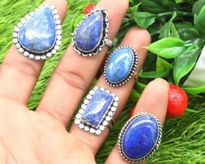 Natürlicher Lapis Lazuli Edelstein 5 Ringe Los, Kristallring Silber Beschichtet. - Bild 1 von 4