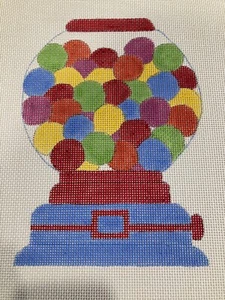 Gumball Machine Hand Painted Needlepoint Canvas Blue Red Vintage 14 Ct Yellow - Picture 1 of 4