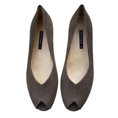 Bruno Magli couro mini salto wedge peep toe cinza claro 7,5 - Imagem 1 de 4