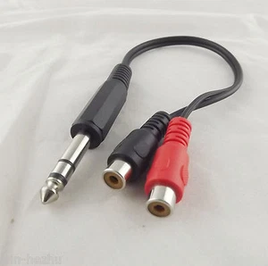 6.35mm 1/4" Male Stereo To 2 Dual RCA Phono Female Splitter Audio Adapter Cable - Picture 1 of 6