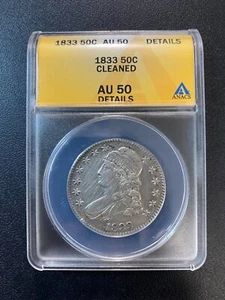 1833 CAPPED BUST HALF DOLLAR ANACS AU-50 DET - ABOUT UNCIRCULATED - SLABBED -50C - Picture 1 of 2