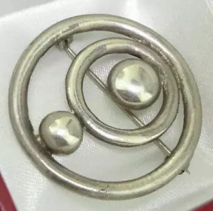 VTG STERLING SILVER PIN HP HERBERT PLATERO NAVAJO DINE MODERNIST CIRCLES JEWELRY - Foto 1 di 8