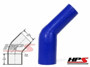 HPS 3" - 3.5"  76mm - 89mm 4-Ply Silicone 45 Degree Elbow Reducer Hose BLUE - Imagen 1 de 1