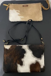 Cowhide Hair Women Zip Clutch Purse Leather Lined Wristlet Shoulder Bag & Clutch - Picture 1 of 17