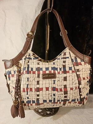 Piero Guidi Coated Leather Intreccio Art Satchel Purse - Image 1 of 4