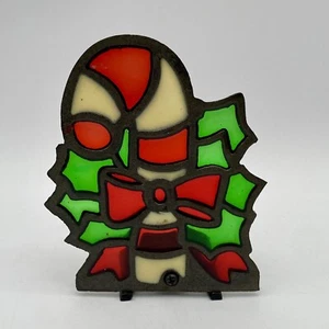 Cast Iron Faux Stained Glass Candle Holder Votive Christmas Candy Cane 5.5" - Picture 1 of 11