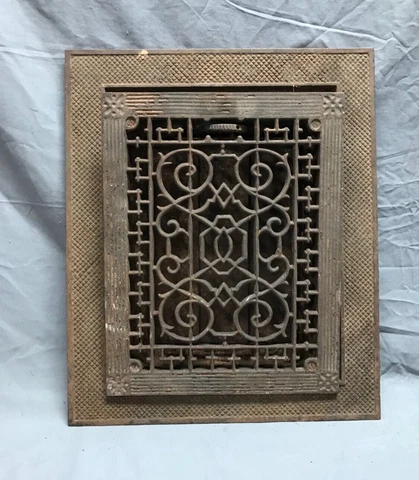 Antique Cast Iron 9x12 Heat Grate Floor Register & Surround VTG Old 216-23B Cover