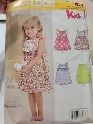 New Look Sewing Pattern 6276 Girls Childs Easy Summer Dresses Size 1/2-4 - Image 1 of 2