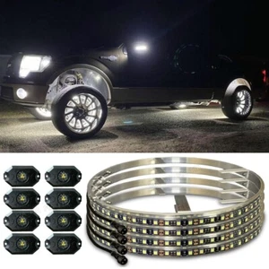 4pcs 15.5'' White LED Wheel Rim Lights+8pcs Rock Lights Underglow Kit For Truck - Bild 1 von 8
