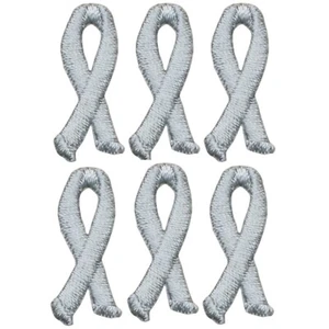 Mini Gray Ribbon Applique Patch - Cancer Awareness 1" (6-Pack, Iron on) - Picture 1 of 1