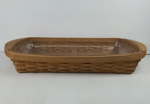 2002 Longaberger Basket Rectangle 45454 With Plastic Liner Serving Tray Cover