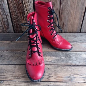 Justin Roper rote Lederstiefel Cowgirl Damengröße 6,5 B Oma-Stil Kiltie *A - Bild 1 von 18