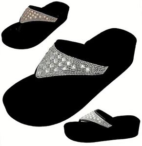 MEMORY FOAM FLIP FLOPS MULTICOLORED RHINESTONES OR GOLD & SILVER DIAMOND BLING - Picture 1 of 11