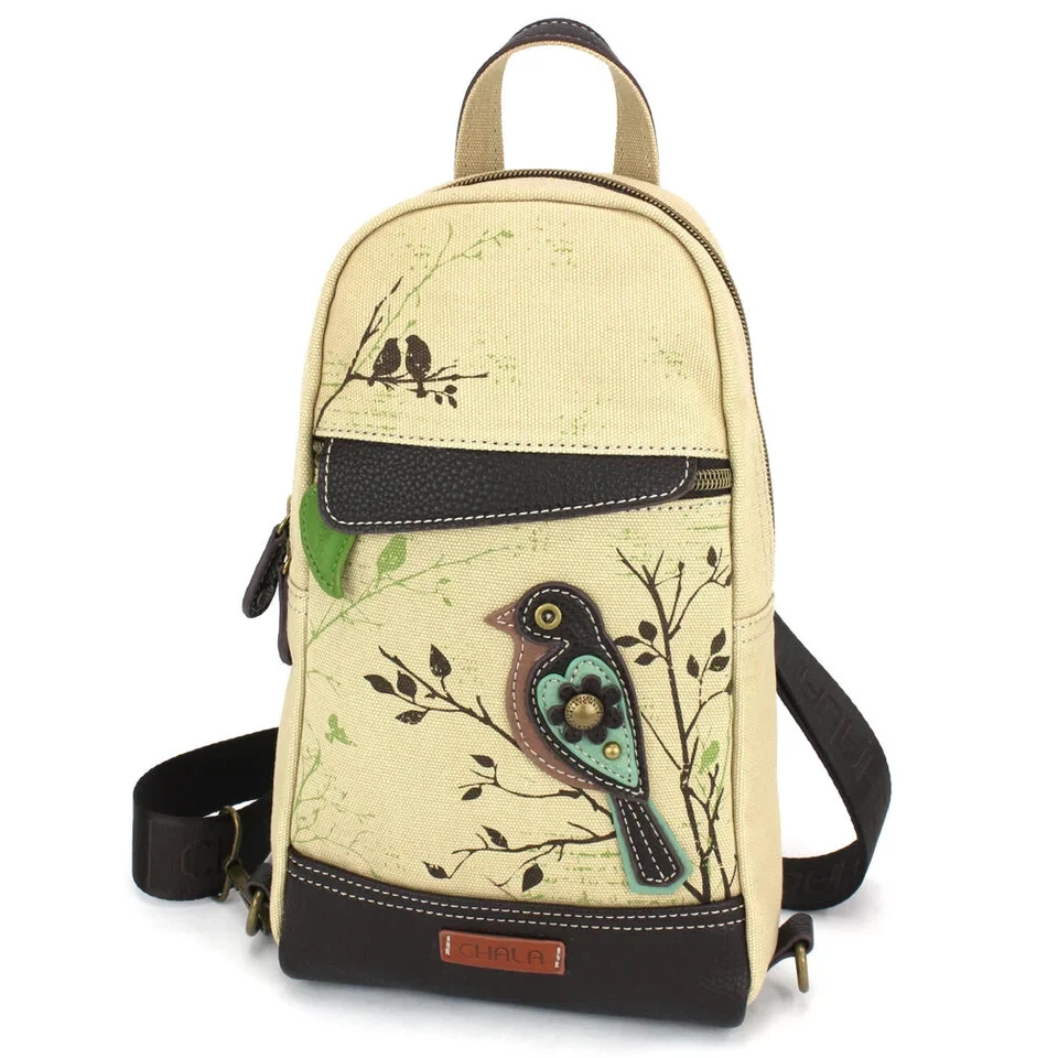 - CHALA BIRD CANVAS SLING BAG - 3 RFID CC POCKETS - SAND -