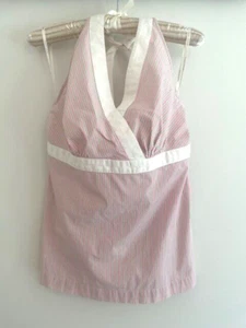 Tommy Hilfiger womens pink green white striped halter top tie back size 8 - Picture 1 of 15