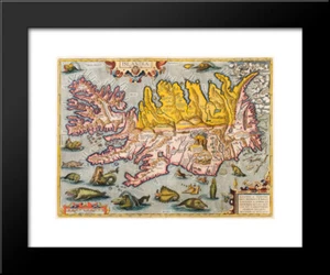 Mappa d'Islanda colorata a mano 18x15 stampa artistica incorniciata di Abraham Ortelius - Foto 1 di 1