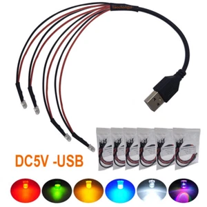 USB Port DC5V 3mm 5mm Pre-wired Round LED Model Light light-emitting diode DIY - Picture 1 of 19