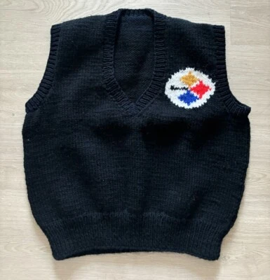 Suéter de Colección Tejido a Mano Hecho a Mano Años 70 Pittsburgh Steelers Suéter Chaleco Foto 1 de 4