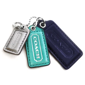 Coach Teal Navy Blue Silver Lozenge logo Tags Key FOB NEW - Picture 1 of 3
