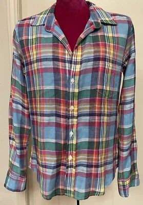Womens Frank & Eileen Blouse Top Linen Vibrant Plaid Button Up V-neck LS Size S - Image 1 of 4