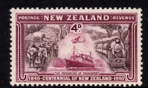 NEW ZEALAND 1940 CENTENNIAL 4d PURPLE "TRANSPORT" STAMP MVLH - Picture 1 of 2