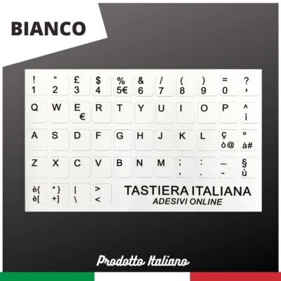 Adesivi Lettere Tastiera Lingua Italiana Pc Notebook Fondo Bianco Lettere Nere - Immagine 1 di 3