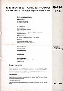 Manual de servicio instrucciones para Cuba Florida E 60 - Imagen 1 de 1