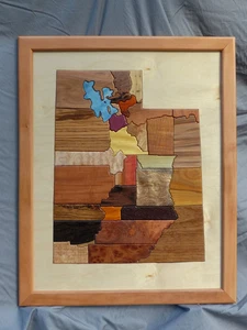 mappa in legno, Utah, arte, casa, ufficio, legno duro, legno esotico, intaglio, lavorazione del legno, intarsio - Foto 1 di 3