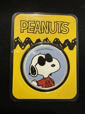 2021 1 oz .999 plata fina coloreada Peanuts Snoopy Joe Cool Round Foto 1 de 2