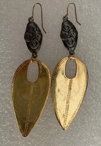 Gold Plated Hammered Gunmetal Coat Drop Earrings Pierced - Picture 1 of 4