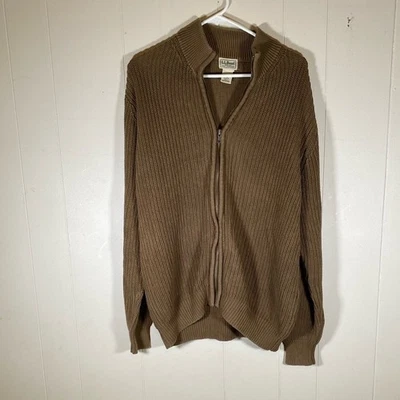 Ll Bean Hombre Marrón Suéter Cárdigan Cremallera Completa Hombre Talla Grande Algodón Neutro Foto 1 de 4
