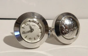 Par de gemelos de reloj suizo Swank Time vintage cuerda tono plata - Imagen 1 de 7