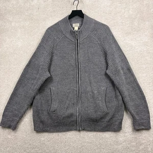 L.L. Bean Cardigan Sweater Mens Size Large Gray Full Zip Ribbed Cotton VTG 90s - Picture 1 of 10