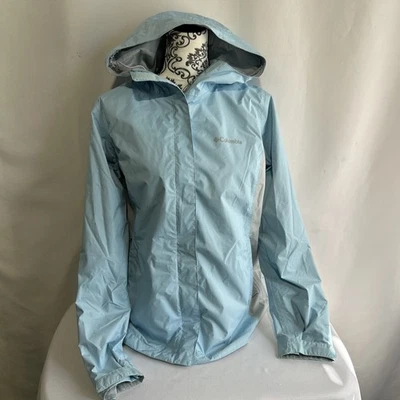 CHAQUETA DE LLUVIA COLOMBIA ARCADIA II IMPERMEABLE Mujer’s Talla M Azul Gris Omni Tech Foto 1 de 4