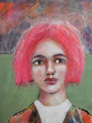 Оригинальная картина искусство абстрактное лицо экспрессионист женщина портрет 14 x 11 - Изображение 1 из 4