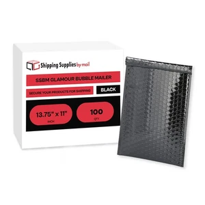 100 Pcs Black Glamour Metallic Poly Bubble Mailers 13.75"x11" Self Seal Envelope - Picture 1 of 5
