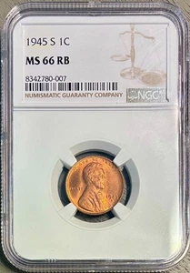 1945-S Lincoln Cent (Wheat Penny), NGC MS-66 RB, Lovely Red-Brown Appearance - Picture 1 of 2