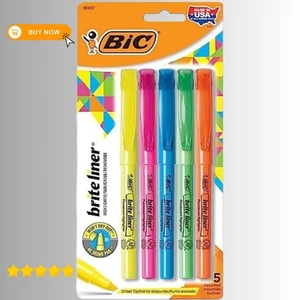 BIC Brite Liner Highlighters, Chisel Tip, 5-Count Pack of Highlighters New...... - Picture 1 of 5